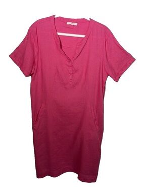 Marie Philippe Pink Linen Shift Dress Women's Size 42 US 10 Short Sleeve Pockets